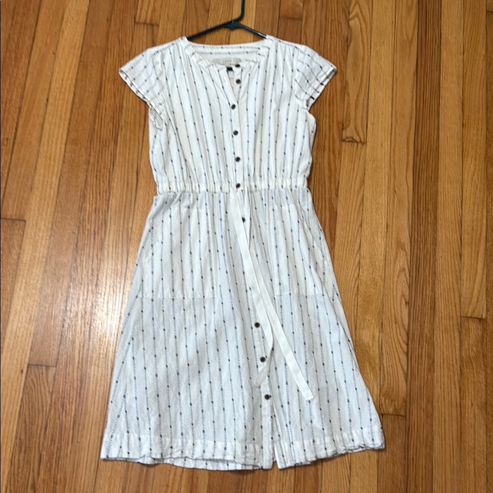 LOFT White Striped Button-Down Dress